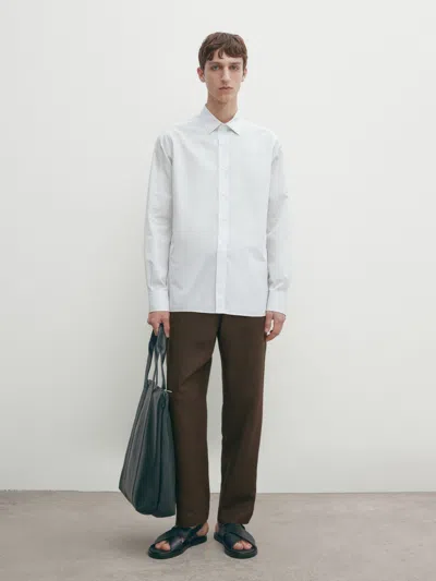 Massimo Dutti Baumwollhemd Gestreift Regular-fit In Blau