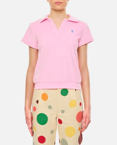 Shop Polo Ralph Lauren Terry Short Sleeves Polo Shirt In Rose
