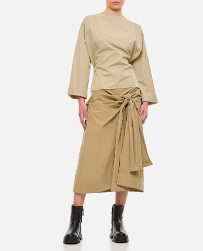 Bottega Veneta Pleated Cotton Long Skirt In Beige