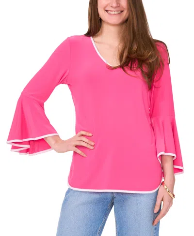Shop Sam & Jess Petite Bell-sleeve Floral Paisley-print Top In Ultra Barbie Pink