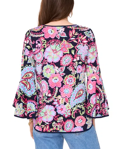 Shop Sam & Jess Petite Bell-sleeve Floral Paisley-print Top In Ultra Barbie Pink