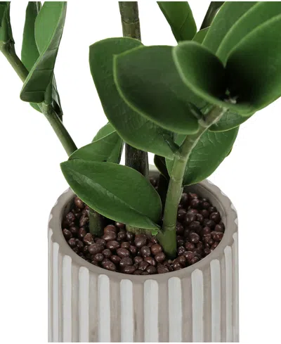 Monarch Specialties 20" Indoor Artificial Zz Plant With Decorative Grey Cement Pot In Green