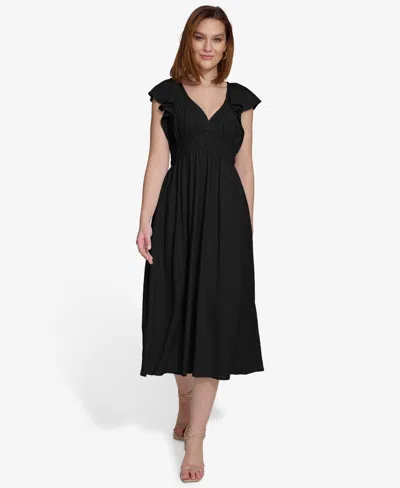 Shop Calvin Klein Women's Empire-waist Flutter-sleeve Midi Dress In Black