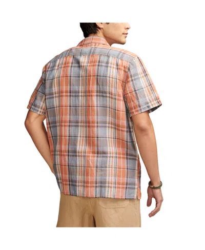 Shop Lucky Brand Men's Plaid Linen Camp Shirt In Orange Plaid
