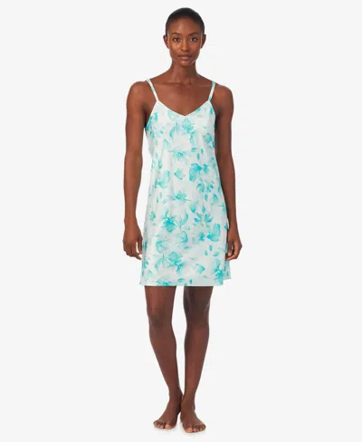 Shop Lauren Ralph Lauren Women's Double Strap V-neck Chemise Nightgown In Aqua Print