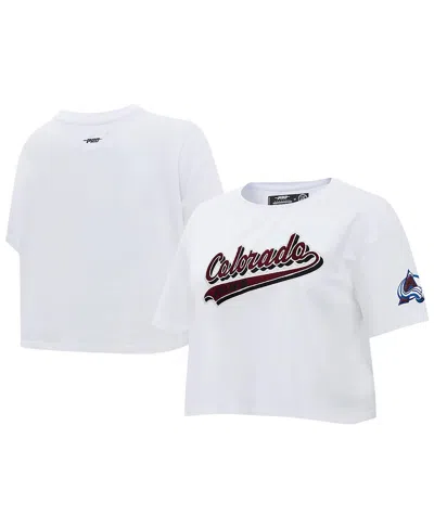 Shop Pro Standard Women's  White Colorado Avalanche Boxy Script Tail Cropped T-shirt