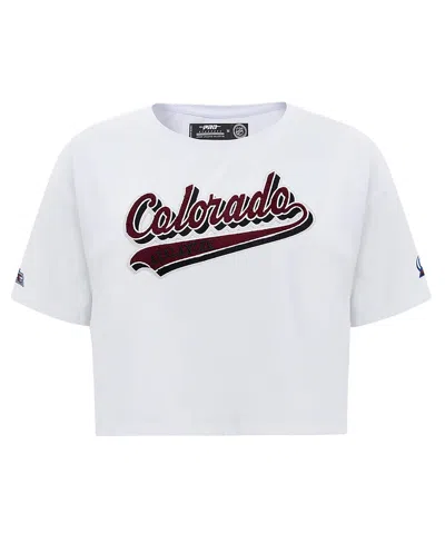 Shop Pro Standard Women's  White Colorado Avalanche Boxy Script Tail Cropped T-shirt