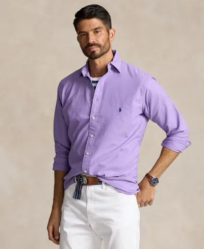 Shop Polo Ralph Lauren Men's Big & Tall Garment-dyed Oxford Shirt In Purple Martin