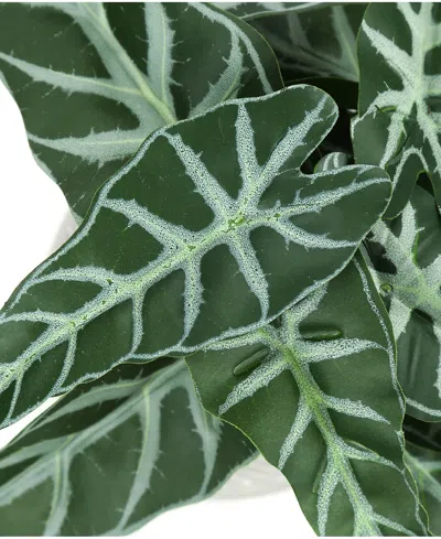 Monarch Specialties 8" Indoor Artificial Alocasia Plants With Decorative White Cement Pots, Set Of 2 In Green