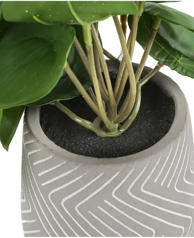Monarch Specialties 8" Indoor Artificial Alocasia Plants With Decorative White Cement Pots, Set Of 2 In Green
