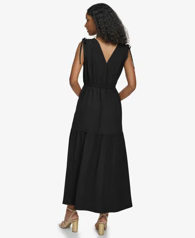 Shop Calvin Klein Women's Tie-shoulder Tiered Midi Dress In Black