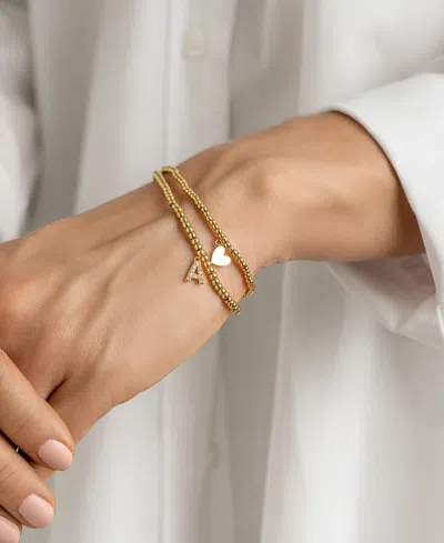 Shop Adornia 14k Gold-plated Stretch Bracelet Set With Mini Crystal Initial In Gold- A