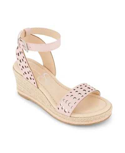 Shop Jessica Simpson Little And Big Girls Asha Perf Jute Wedge Sandals In Blush