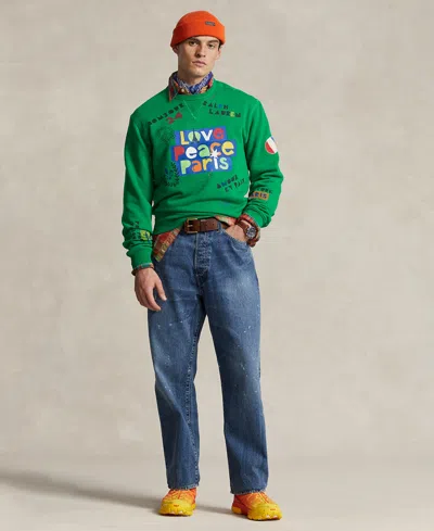 Shop Polo Ralph Lauren Men's Love Peace Paris Fleece Sweatshirt In Cruise Green