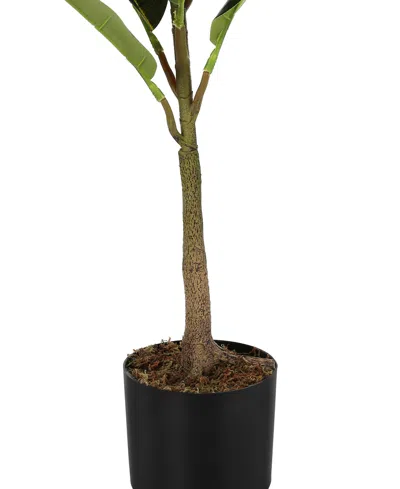 Monarch Specialties 40" Indoor Artificial Floor Rubber Tree With Black Pot In Green