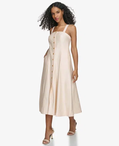 Shop Calvin Klein Women's Button-front Sleeveless Midi Dress In Vanilla Cream