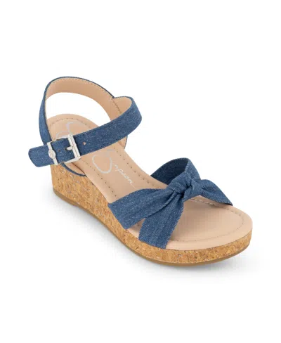 Shop Jessica Simpson Little And Big Girls Asha Knot Sparkly Cork Wedge Sandals In Denim