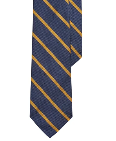 Shop Polo Ralph Lauren Men's Striped Silk Tie In Navy,gold