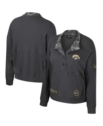 Colosseum Heather Charcoal Iowa Hawkeyes Oht Military Appreciation Payback Henley Thermal Sweatshir In Heather Charcoal