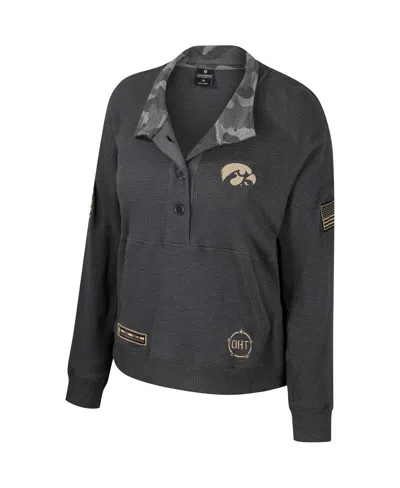 Colosseum Heather Charcoal Iowa Hawkeyes Oht Military Appreciation Payback Henley Thermal Sweatshir In Heather Charcoal