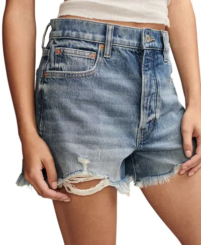 Shop Lucky Brand Women's High Rise Frayed-hem Denim Mom Shorts In Sail Away