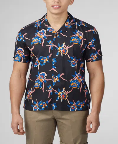 Ben Sherman Floral Camp Shirt In Black