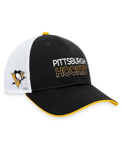 Shop Fanatics Men's  Black Pittsburgh Penguins Authentic Pro Rink Trucker Adjustable Hat