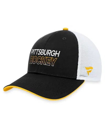 Shop Fanatics Men's  Black Pittsburgh Penguins Authentic Pro Rink Trucker Adjustable Hat