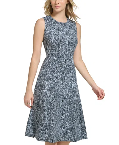 Shop Calvin Klein Women's Printed Sleeveless A-line Dress In Wind Black