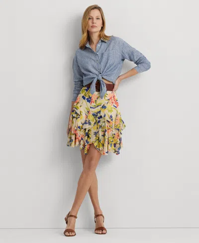 Shop Lauren Ralph Lauren Women's Ruffled Floral Miniskirt In Cream Multi