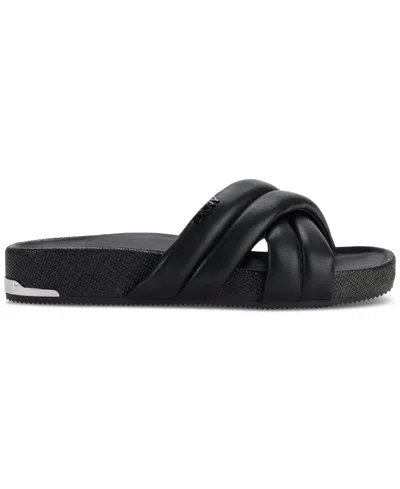 Shop Dkny Women's Indra Criss Cross Strap Foot Bed Slide Sandals, Created For Macy's In Silver