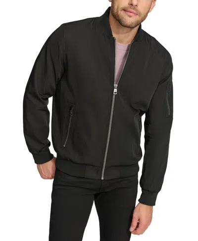 Shop Calvin Klein Men's Solid-color Zipper Flight Jacket In Black