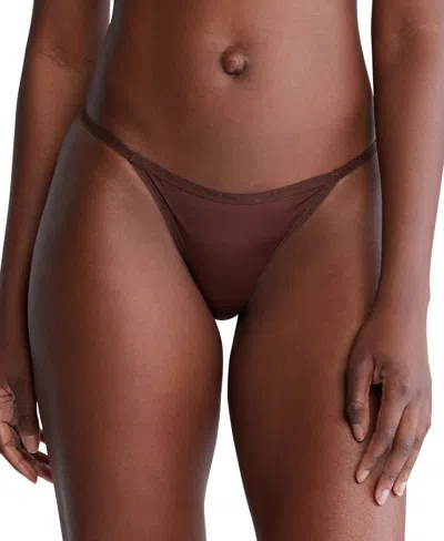 Shop Calvin Klein Women's Ideal Micro String Thong Underwear Qd5115 In Umber