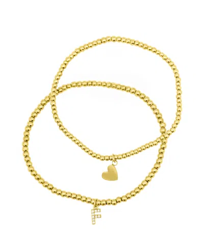 Shop Adornia 14k Gold-plated Stretch Bracelet Set With Mini Crystal Initial In Gold- F