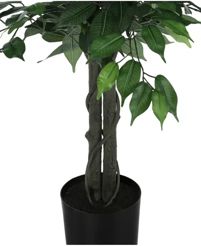Monarch Specialties 58" Indoor Artificial Floor Ficus Tree With Black Pot In Green