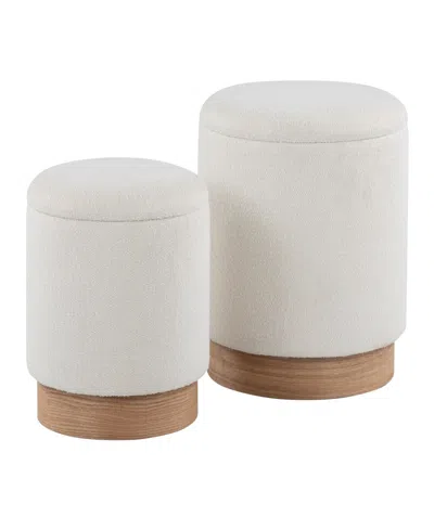 Lumisource Marla Contemporary Nesting Ottoman Set In Natural Wood And Cream Fabric By  In Cream