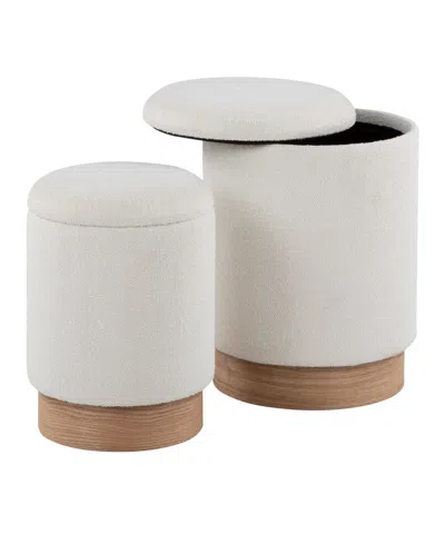 Lumisource Marla Contemporary Nesting Ottoman Set In Natural Wood And Cream Fabric By  In Cream