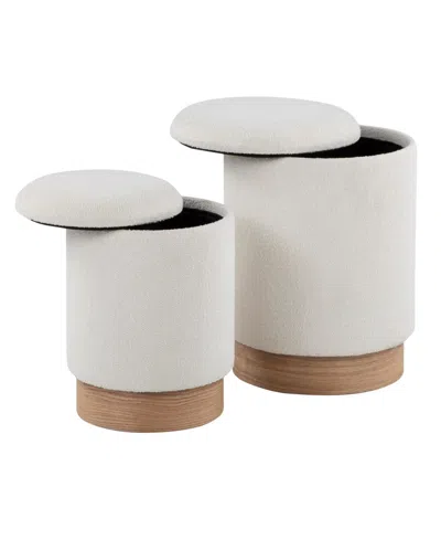 Lumisource Marla Contemporary Nesting Ottoman Set In Natural Wood And Cream Fabric By  In Cream