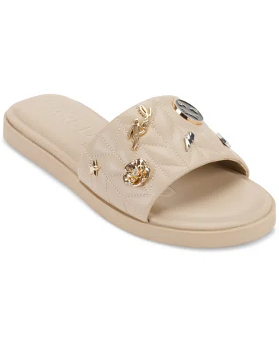 Shop Karl Lagerfeld Carenza Pins Flat Slide Sandals In Dusty Nude