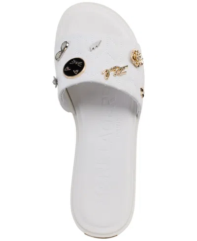 Shop Karl Lagerfeld Carenza Pins Flat Slide Sandals In Dusty Nude