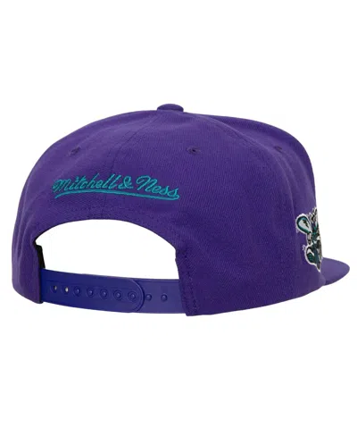 Shop Mitchell & Ness Men's  White, Purple Charlotte Hornets Retro Sport Color Block Script Snapback Hat In White,purple