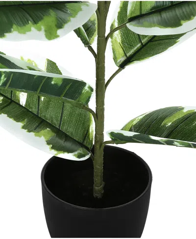 Monarch Specialties 27" Indoor Artificial Rubber Plant With Decorative Black Pot In Green