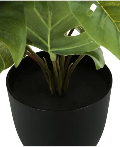 Monarch Specialties 13" Indoor Artificial Monstera Calthea Plants With Decorative Black Pots, Set Of 2 In Green