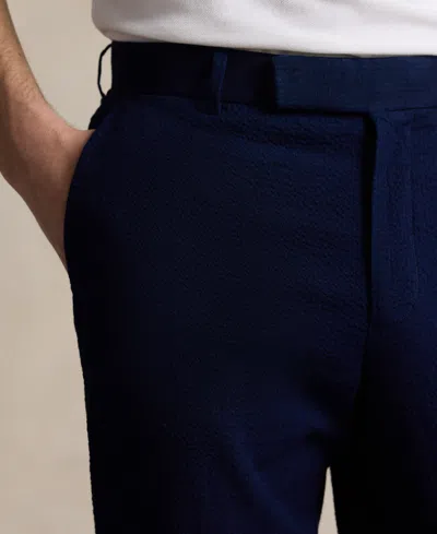 Shop Polo Ralph Lauren Men's Cuffed Seersucker Pants In Bright Blue,white
