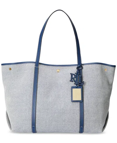 Shop Lauren Ralph Lauren Canvas And Leather Large Emerie Tote In Ntrl,indig