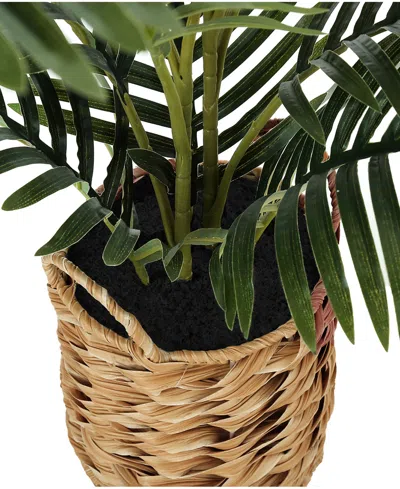 Monarch Specialties 24" Indoor Artificial Floor Palm Plant With Decorative Beige Woven Basket In Green