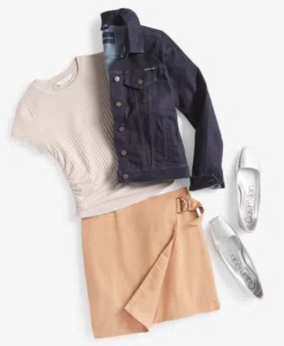 Shop Calvin Klein Jeans Est.1978 Womens Basic Button Front Trucker Jacketshort Sleeve Ruched Crop Top High Waist Twill Wrap Skirt In Black