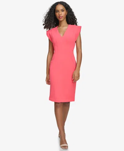 Shop Calvin Klein Women's Extended-shoulder V-neck Dress In Watermelon
