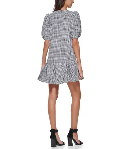 Shop Calvin Klein Women's Printed Puff-sleeve Flounce Dress In Black White