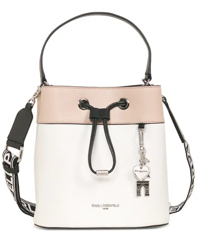 Shop Karl Lagerfeld Adele Medium Bucket Bag In White Comb